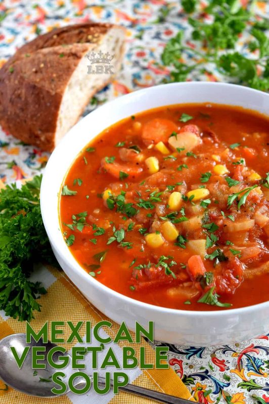 The pleasant flavours of Mexican Vegetable Soup are sure to keep you warm and cozy during the colder days of winter. Made with common root vegetables and flavoured with Mexican-inspired spices, a big bowl of this soup is sure to brighten even the dreariest of days. #mexican #vegetablesoup #mexicansoup #vegetarian
