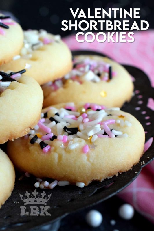 Valentine Shortbread Cookies are not only delicious, but fast and easy too, so that you can have more time to spend with your special valentine! #valentinecookies #valentinetreats #valentinesrecipes #pinkfood #pinkcookies