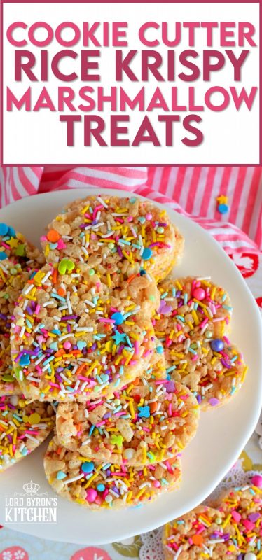 Cookie Cutter Rice Krispy Treats are an easy way to make your own Easter treats at home! Flatten the mixture, refrigerate to firm, and cut with your favourite cookie cutters! #ricekrispytreats #marshmallowtreats #cookiecutters #marshmallow #easter #eastertreats #sprinkles