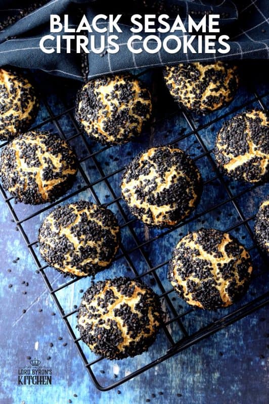 Fashioned after the traditional Sicilian Biscotti Regina, Black Sesame Citrus Cookies are tart and sweet with a crunchy exterior and a melt-in-your-mouth center.  Unique and different, these cookies not only taste great, but are made to impress and spark conversation! #sicilian #italian #blacksesame #italiancookies #citrus