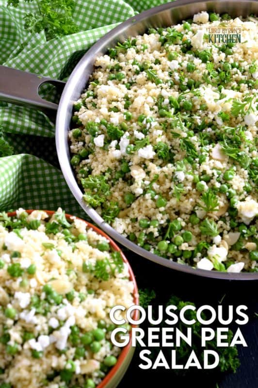 Delightful and flavourful, Couscous Green Pea Salad is prepared with almonds and feta, and gently tossed with a tangy and spicy vinaigrette. Serve this salad cold or at room temperature. It's fresh and delicious; a wholesome meal couldn't possibly get any better than this! #couscous #greenpea #salad #couscousrecipes