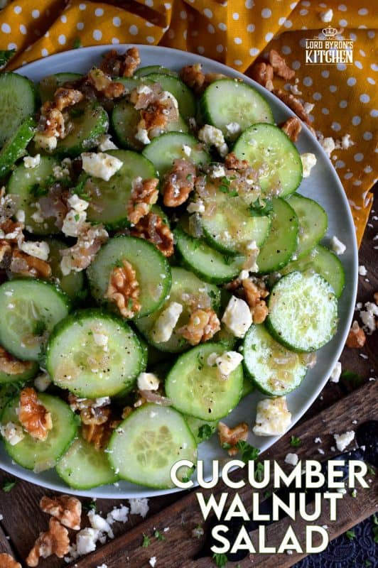 A light and refreshing salad prepared with cucumbers, walnuts, onion and feta too, it's loaded with crunch and texture. Cucumber Walnut Salad is tangy, salty, cheesy, and best served chilled. #cucumbers #cucumbersalad #walnuts #summersalad
