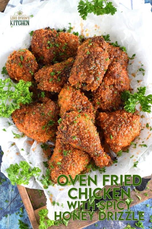 With a great tasting, super crispy, and super crunchy batter, Oven Fried Chicken is baked to perfection, while maintaining a moist and juicy inside. Enjoy it as is with your favourite fried chicken sides, or slather it up with the most delicious spicy honey drizzle. #oven #fried #chicken #honey #spicy #sauce #friedchicken #ovenfried