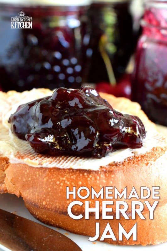 Easy to prepare cherry jam; all you need is cherries, sugar, and lemon juice! Oh, and patience - like in all good things! #cherry #jam #recipe #preserves #rainer #bing #cherries