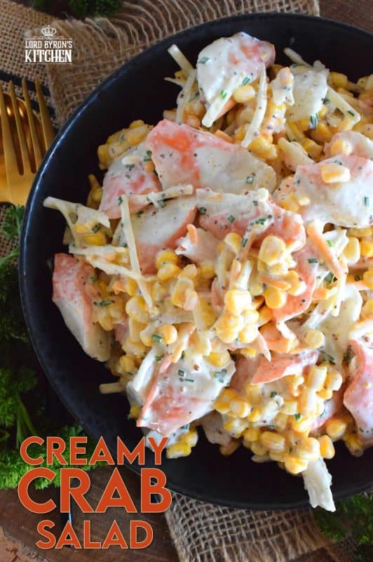 This is an imitation crab salad like no other. Loaded with flavour, and some unexpected ingredients, Creamy Crab Salad tastes like first class on a stand-by budget! It's creamy, it's cheesy, and the chives add such a bold and fresh oniony flavour. This ain't your average crab salad! #crabsalad #imitationcrab #crab #sidesalad #seafood #seafoodsalad