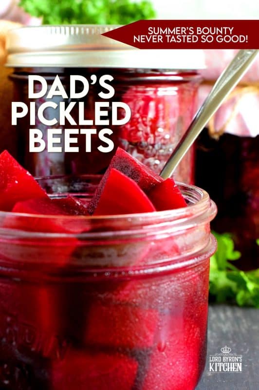 Preserving a fall harvest is an experience like no other, and every home chef should try canning at least once.  Dad's Canned Pickled Beets is the perfect place to start, because their very easy to can. No fancy equipment needed for this one! They're sweet, vinegary, and fork-tender; these beets will keep you smiling all winter long! #canning #pickled #pickling #beets #pickledbeets