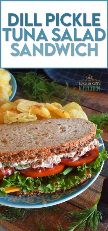 Who has time for boring sandwiches? You won't find that here, and this Dill Pickle Tuna Salad Sandwich is making sure of it! The tuna is prepared with dill pickles and fresh dill for maximum dill flavour. Finish it off with a slice of cheese, crisp lettuce, and sliced tomatoes all on great-tasting, multi-grain bread! #tuna #tunasalad #tunasandwich #dill #dillpickles #sandwiches