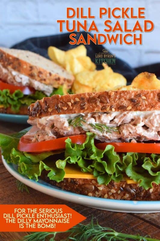 Who has time for boring sandwiches? You won't find that here, and this Dill Pickle Tuna Salad Sandwich is making sure of it! The tuna is prepared with dill pickles and fresh dill for maximum dill flavour. Finish it off with a slice of cheese, crisp lettuce, and sliced tomatoes all on great-tasting, multi-grain bread! #tuna #tunasalad #tunasandwich #dill #dillpickles #sandwiches