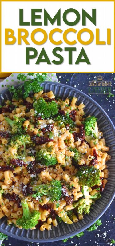 This pasta salad screams summer!  Lemon Broccoli Pasta is a bright, bold, and refreshing pasta dish with budget-friendly ingredients.  Dressed in an oil-based sauce with sun dried tomatoes, this salad is tossed with blanched broccoli and lots of freshly grated parmesan cheese. #lemon #broccoli #pasta #pastasalad #picnicpasta #sundriedtomatoes #oilbased #mayofree