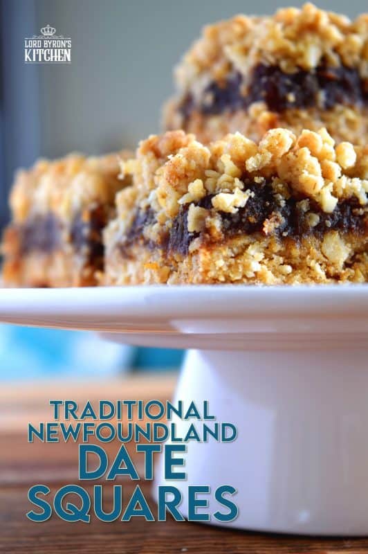 Newfoundland Date Squares are a traditional Newfoundland treat!  Slightly sweet, with a crumb topping, and a soft, chewy center, they are just perfect for an afternoon snack with a cup of hot tea! These are a regular treat on the island; no special occasion is needed! #newfoundland #newfie #traditional #recipes #date #squares