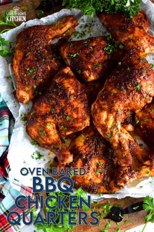 Easy oven-baked whole chicken quarters with a spicy barbecue seasoning is about to become your favourite way to prepare chicken. It's so easy too! All you do is whisk together olive oil and spices, baste chicken and bake until ready to eat! You might want to consider doubling the recipe!! #chicken #quarters #baked #oven #bbq #barbecue #rub #seasoning
