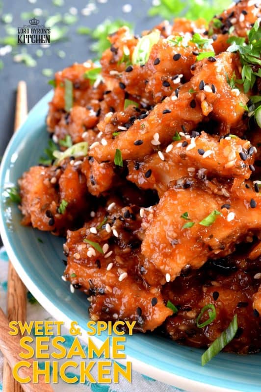 Sweet and Spicy Sesame Chicken is a home-style version of a classic Chinese restaurant take out dish.  With a little spice and a little sweet, this dish is sure to please everyone's personal tastes. Who can turn down tender pieces of chicken fried until crispy and tossed in a homemade sauce? #sesamechicken #asianrecipes #sweetandspicy #chinesechicken #friedchicken #chicken