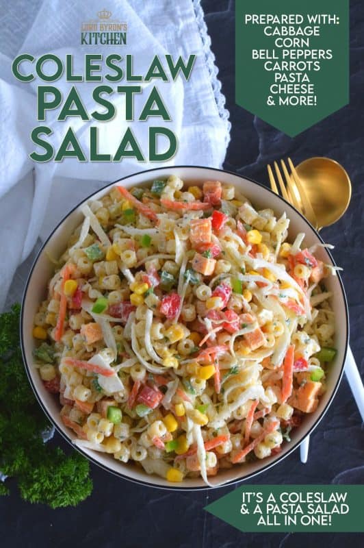 For those times when you're not sure if you want a coleslaw or a pasta salad, make them both - together! All of the tanginess and sweetness that you love in a crunchy coleslaw, coupled with the savoury, homestyle taste of a classic pasta salad! Why have just the one when you can have both? #coleslaw #pastasalad #macaronisalad #summerside #vegetarian #sidedish #meatless #macaronisalad #salad