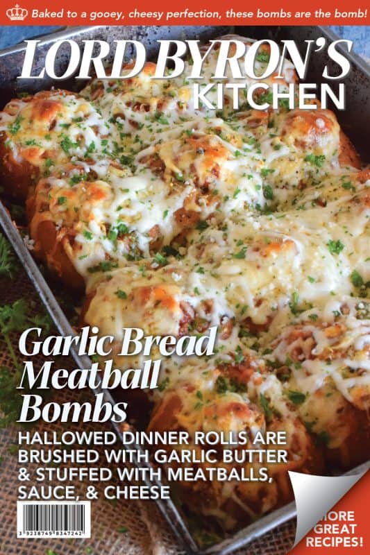 Garlic Bread Meatball Bombs are hollowed out dinner rolls which have been liberally smeared with homemade garlic butter. Each roll is stuffed with a meatball and sauce, then topped with cheese. Baked to a bubbling, gooey perfection, these bombs are the bomb! #meatballs #sliders #dinnerrollrecipes #bombs #meatballrecipes #familyrecipes #garlicbread