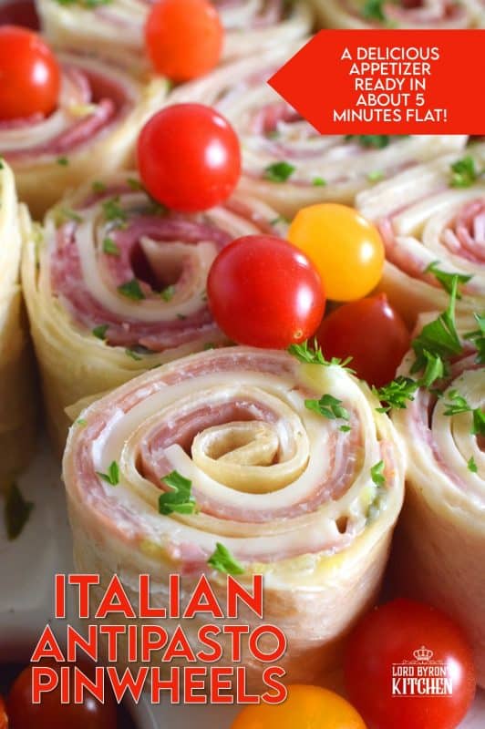 The ease of preparing pinwheel sandwiches is only eclipsed by their deliciousness. Italian Antipasto Pinwheels are filled with cheese and thinly sliced prosciutto, coppa di parma, and salami. With an easy homemade sauce, these are my new favourite appetizer! #pinwheels #sandwiches #italian #appetizers #antipasto