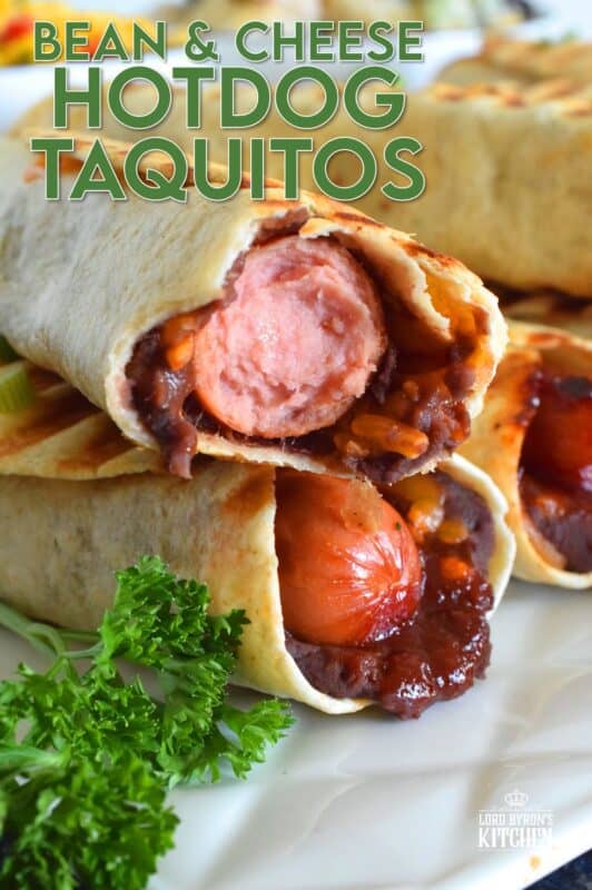 If you cannot decide whether you want a hot dog, a burrito, or a taquito for dinner, then you should just have all three in one! Bean and Cheese Hotdog Taquitos are prepared by rolling a tortilla with refried black beans, shredded cheese, and a hotdog. Grill until golden and crispy. Serve with your favourite dippers! #bbq #bean #cheese #hotdog #taquitos