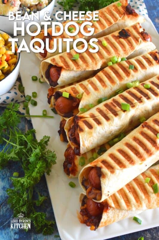 If you cannot decide whether you want a hot dog, a burrito, or a taquito for dinner, then you should just have all three in one! Bean and Cheese Hotdog Taquitos are prepared by rolling a tortilla with refried black beans, shredded cheese, and a hotdog. Grill until golden and crispy. Serve with your favourite dippers! #bbq #bean #cheese #hotdog #taquitos