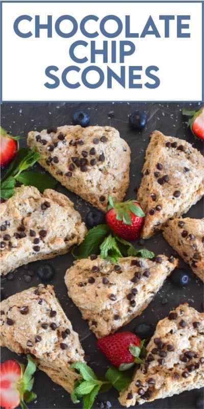A scone for both the little kids in your life, and the adults that live their lives like a kid, Chocolate Chip Scones are sweeter than regular scones. With a good splash of vanilla, loads of milk chocolate chips, and a sprinkling of coarse sugar on top, these scones are an absolute treat. #scones #chocolate #chocolatechips