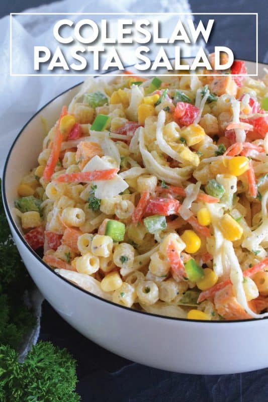 For those times when you're not sure if you want a coleslaw or a pasta salad, make them both - together! All of the tanginess and sweetness that you love in a crunchy coleslaw, coupled with the savoury, homestyle taste of a classic pasta salad! Why have just the one when you can have both? #coleslaw #pastasalad #salad #pasta #summer #side #picnic