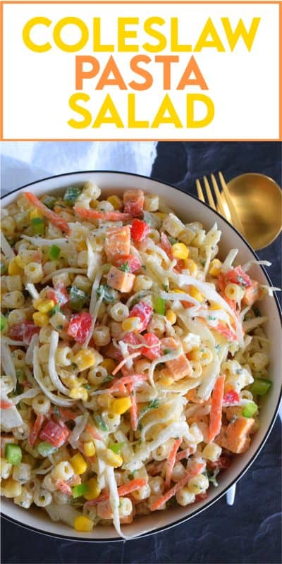 For those times when you're not sure if you want a coleslaw or a pasta salad, make them both - together! All of the tanginess and sweetness that you love in a crunchy coleslaw, coupled with the savoury, homestyle taste of a classic pasta salad! Why have just the one when you can have both? #coleslaw #pastasalad #salad #pasta #summer #side #picnic