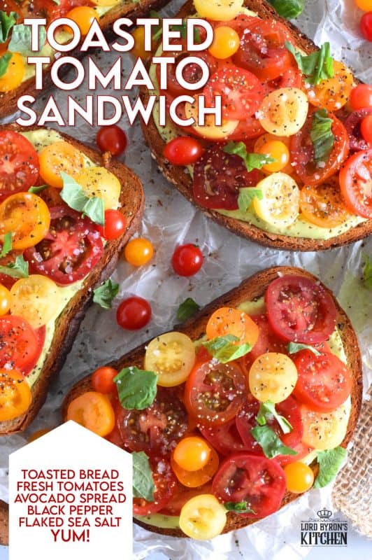 There is nothing in the world as delicious as a Toasted Tomato Sandwich prepared with locally grown, in-season, fresh tomatoes. It's a classic, and one that many of us can remember from the summers of our childhood. This version is simple and easy, but with a few surprise ingredients to increase the yum factor. #toasted #tomato #sandwich #tomatoes #summerfresh #local #sandwiches #classic
