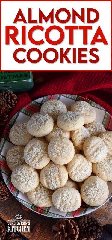 Ricotta cheese is baked into these Almond Ricotta Cookies, which will help keep the cookies soft and fresh for all of your holiday visitors! This cookie looks rather plain and boring, but the flavour is tremendously good! #Italian #cookies #christmas #holiday #almond #ricotta #cheese #baking