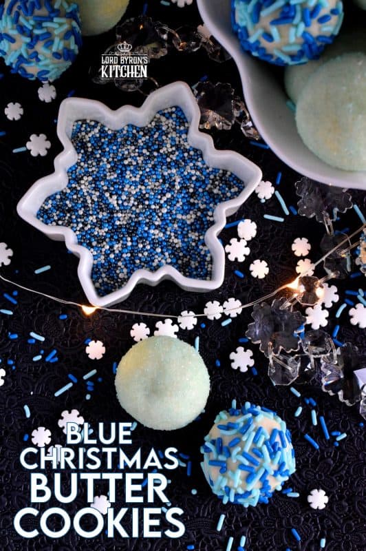 Butter, flour, and sugar are the main ingredients in these Blue Christmas Butter Cookies.  Your Christmas will be anything but blue though after you bite into these cookies! They are the type of cookie that just melts in your mouth, and before you know it, you've eaten way more than your share! #christmas #holiday #baking #cookies #butter #blue #bluechristmas