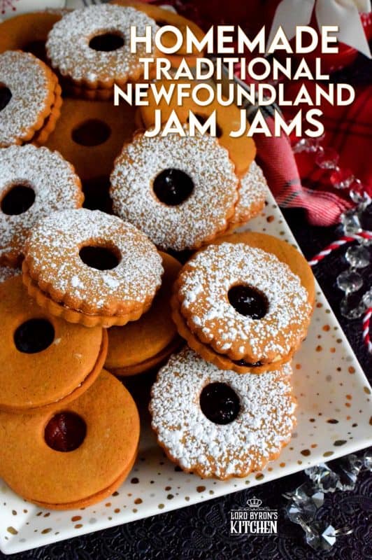 Traditional recipes can be passed down from generation to generation, or it can simply be the food we grew up with. Homemade Newfoundland Jam Jams are both! They are eaten year round in Newfoundland, but to me, they always taste better at Christmastime.  There is nothing that can beat this homestyle molasses and jam sandwich cookie - no exception! #traditional #newfoundland #christmas #holiday #baking #recipes #jam #jamjams #purity