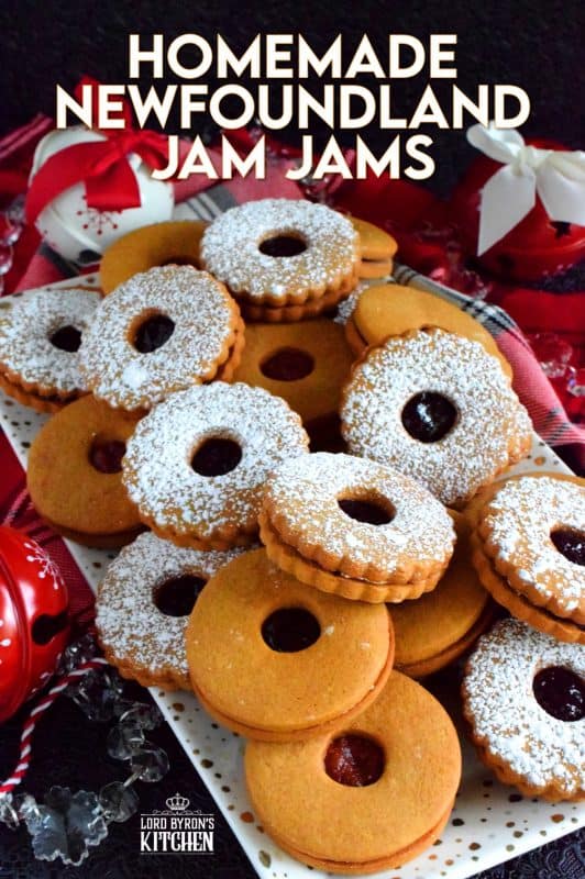 Traditional recipes can be passed down from generation to generation, or it can simply be the food we grew up with. Homemade Newfoundland Jam Jams are both! They are eaten year round in Newfoundland, but to me, they always taste better at Christmastime.  There is nothing that can beat this homestyle molasses and jam sandwich cookie - no exception! #traditional #newfoundland #christmas #holiday #baking #recipes #jam #jamjams #purity