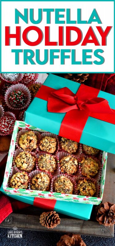 Holiday baking should be delicious, indulgent, and easy!  Nutella Holiday Truffles are all of those things and more! They're delectable, luxurious, succulent, tantalizing, and delightful! If that description doesn't convince you to make this, nothing will! #christmas #holiday #nobake #truffles #balls #nutella