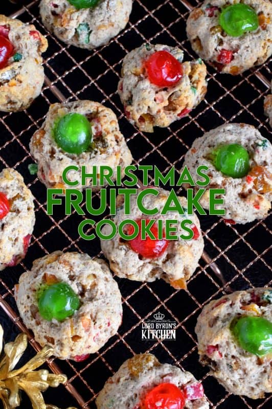 These festive cookies are a great way to pack the flavour and texture of a Christmas fruitcake into a beautiful holiday cookie! Loaded with candied fruit and walnuts, these cookies are almost an exact replica of the most common Christmas confection of all time! #fruitcake #cookies #christmas #holiday #baking