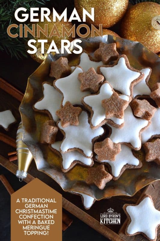 Ground almonds and cinnamon help to create the base of this traditional Christmas cookie. Meringue glazed German Cinnamon Stars are bound to be a new family favourite! It goes without saying that these cookies are simply stunning and surprisingly, they're so easy to make! #german #meringue #cinnamon #stars #christmas #holiday #baking #cookies