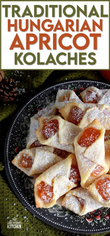 Traditional Hungarian Kolaches are cookies made with a cream cheese dough and filled with apricot jam; they are very common at Christmastime. These are the type of cookies that makes it hard to just have one! Perfect with an afternoon coffee on a stormy winter day! #christmas #holiday #baking #hungarian #kolaches #traditional #cookies #jam