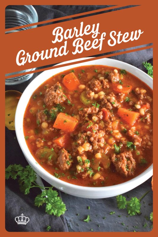 Traditionally, beef stew is made with chuck and can be pricey for the budget-conscious family. Using inexpensive ground beef is a great solution. It's readily available and affordable too. Paired with barley and a few vegetables, this stew is simply delicious! #beef #groundbeef #barley #stew #beefstew