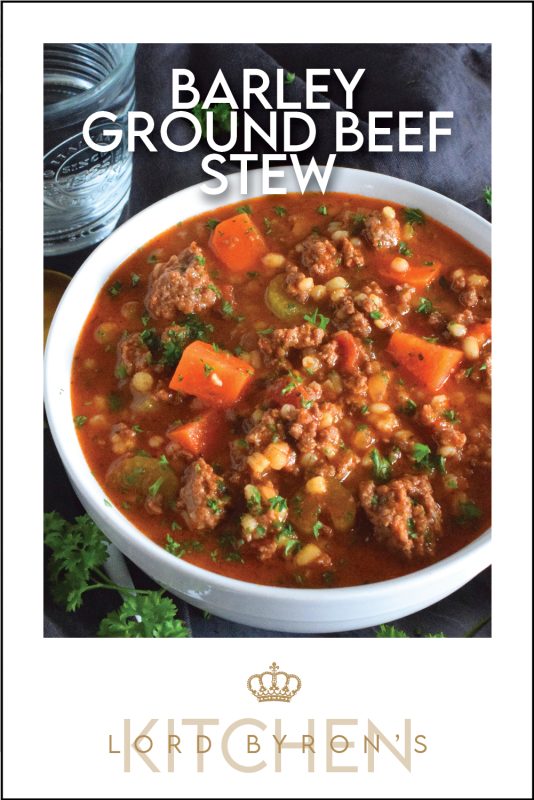 Traditionally, beef stew is made with chuck and can be pricey for the budget-conscious family. Using inexpensive ground beef is a great solution. It's readily available and affordable too. Paired with barley and a few vegetables, this stew is simply delicious! #beef #groundbeef #barley #stew #beefstew