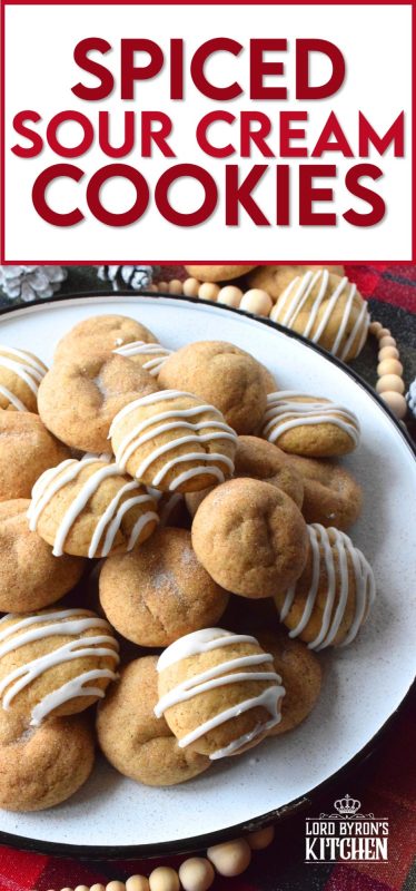 A soft, chewy cookie prepared with sour cream and familiar, warming, Christmastime spices. Spiced Sour Cream Cookies are loaded with cinnamon, cloves, ginger, and nutmeg too, which makes them a very comforting and cozy confection! The drizzled glaze is completely optional too! #christmas #holiday #baking #spiced #cookies #chewycookies