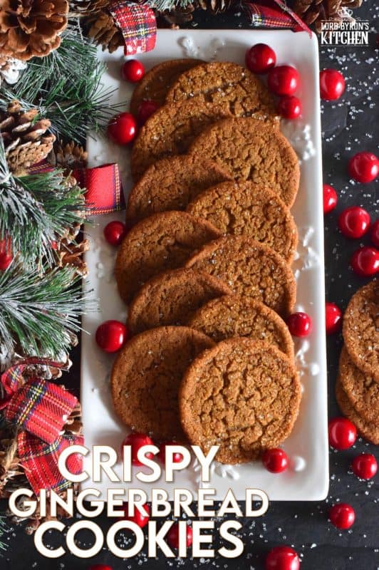 What is Christmas without gingerbread? Crispy Gingerbread Cookies will fulfill all of those cravings for homestyle, comforting, holiday flavours! Everyone loves gingerbread, but not everyone has the patience or time to roll out dough and dig out the cookie cutters. These cookies have that classic flavour you crave baked into a flat, crispy cookie - no decorating skills or rolling pins needed! #gingerbread #crispy #cookies #christmas #molasses