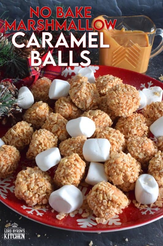 Large, fluffy marshmallows are dipped into a silky, smooth, and thick caramel, and then rolled into crushed cereal; these Marshmallow Caramel Balls are chilled until ready to eat! Super freezer friendly, but can be easily stored in your refrigerator for well over a week! #caramel #marshmallow #nobake #christmas #holidays #sweetenedmilk