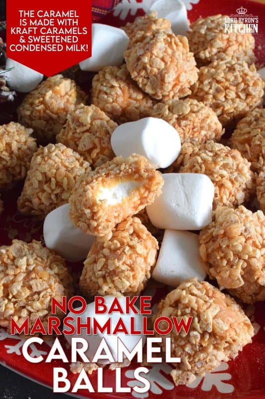Large, fluffy marshmallows are dipped into a silky, smooth, and thick caramel, and then rolled into crushed cereal; these Marshmallow Caramel Balls are chilled until ready to eat! Super freezer friendly, but can be easily stored in your refrigerator for well over a week! #caramel #marshmallow #nobake #christmas #holidays #sweetenedmilk