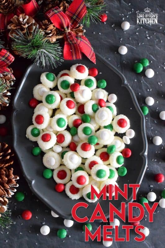 Quick and easy Mint Candy Melts is the perfect last-minute, no-bake confection. Package these beauties in little cellophane bags and tie with a festive ribbon to give to friends and neighbours. These would make a lovely take-home goodie bag too! #m&m #mint #peppermint #nobake #christmas #candy