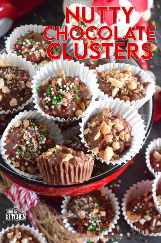 When it comes to no-bake Christmas treats, nothing can be as easy as these Nutty Chocolate Clusters. All you need is chocolate and nuts. I added sprinkles just to make them a little more festive, but that is completely optional. #chocolate #nuts #nutty #clusters #homemade