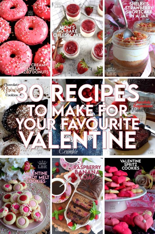 This collection of 30 Valentine's Day Recipes has something for everyone! Whether you are head-over-heels in love, or you avoid the day completely by staying in bed, there is bound to be a fun and festive sweet treat in the collection that you will love sinking your teeth into! #valentines #pinkfood #shareablerecipes #recipesforvalentinesday