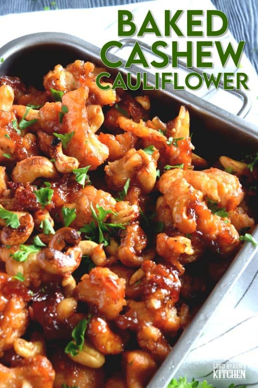Cashew Cauliflower is the vegetarian equivalent of the classic Chinese buffet favourite, Cashew Chicken. The same great flavour as your favourite Chinese take out, but in vegetarian format. Yum! #cauliflower #cashewcauliflower #bakedcauliflower #vegetarian #chinesetakeout
