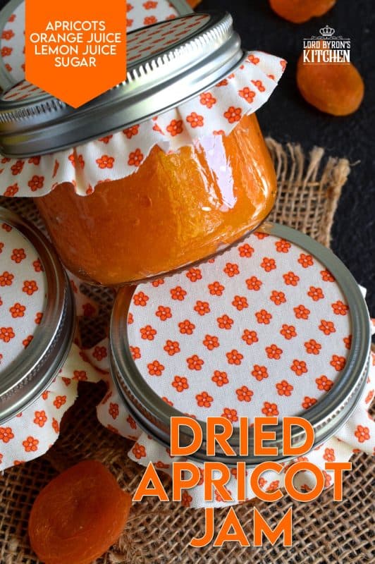Thick, tart, and sweet, Dried Apricot Jam is great on toast, smeared onto scones, or baked into thumbprint cookies! Dried apricots make it very quick and easy to make jam, because there is very little moisture content, so the jam comes together without excessive simmering time. #preserves #apricot #dried #fruit #jam