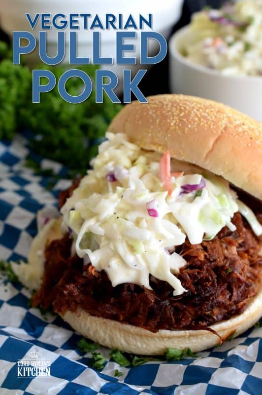Pulled Pork can now be enjoyed by everyone! Vegetarian Pulled Pork is about as close to the real thing as you're ever going to get! Look at those fibers; doesn't it look like real meat? Unlike real pulled pork, this vegetarian version is much cheaper and takes only 40 minutes from start to finish! #vegetarian #pulledpork #pork #jackfruit