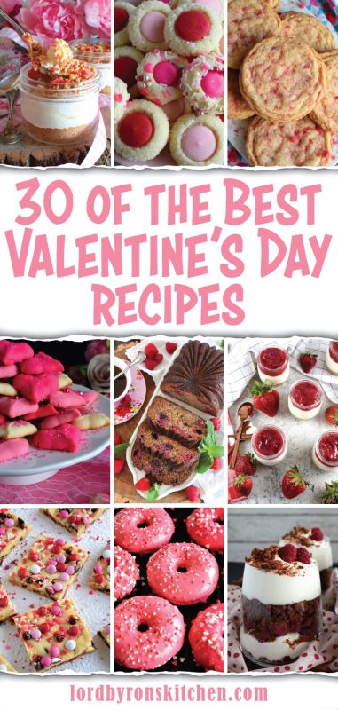 This collection of 30 Valentine's Day Recipes has something for everyone! Whether you are head-over-heels in love, or you avoid the day completely by staying in bed, there is bound to be a fun and festive sweet treat in the collection that you will love sinking your teeth into! #valentines #pinkfood #shareablerecipes #recipesforvalentinesday