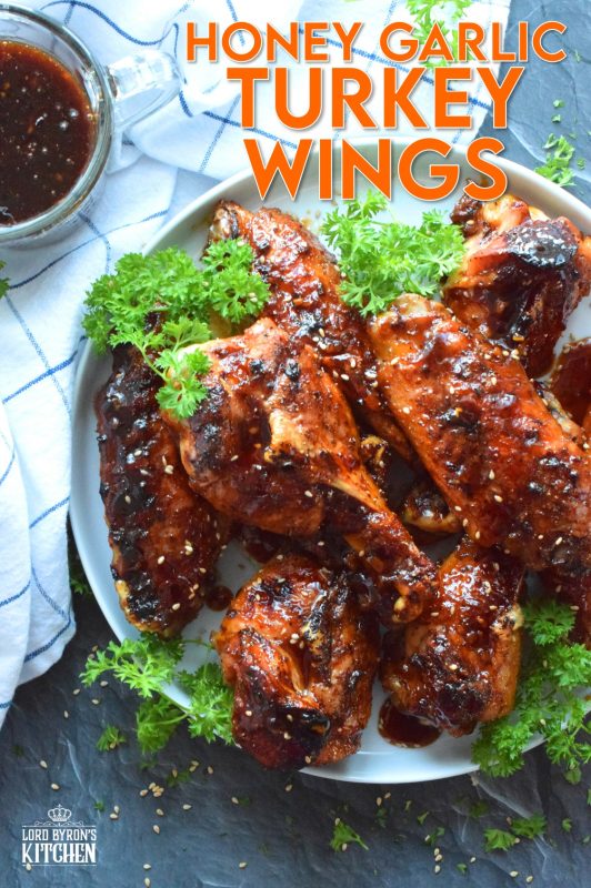 My all-time favourite ingredient combination, which is garlic and honey, are the dominant flavours in these Honey Garlic Turkey Wings. If you ever feel like there's not enough meat on a chicken wing, give turkey wings a try! They are super moist and more filling too!! #honeygarlic #turkey #turkeywings #wings