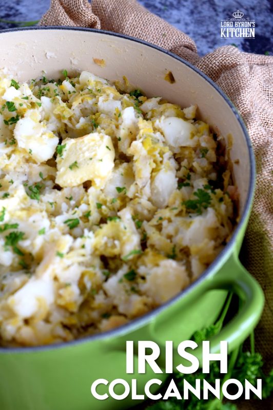 Colcannon is a popular version of Irish mashed potatoes. I make mine with leeks and cabbage which results in a delicious side dish - no gravy needed with these mashed potatoes! #colcannon #stpatricksday #irishrecipes #irish #ireland #mashedpotatoes