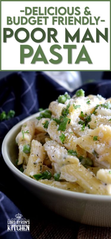 Poor Man's Pasta is a hearty, yet simple pasta dish made with a few inexpensive ingredients. It's cheesy, garlicky, creamy, and deliciously rich in flavour! This pasta has complete disregard for things like fat and carbs! #pasta #budget #cheap #creamy #cheesy