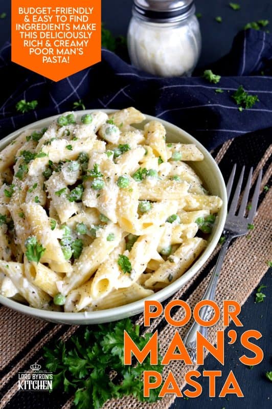 Poor Man's Pasta is a hearty, yet simple pasta dish made with a few inexpensive ingredients. It's cheesy, garlicky, creamy, and deliciously rich in flavour! This pasta has complete disregard for things like fat and carbs! #pasta #budget #cheap #creamy #cheesy